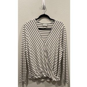 AVA & VIV Striped Snap Closed Wrap Long Sleeve Blouse